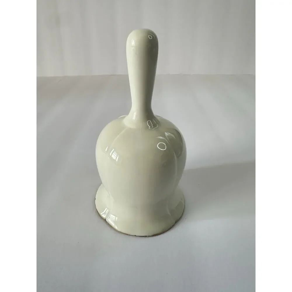 Vintage Christmas Ceramic Hand Bell Poinsettia Basket Gold Trim Taiwan ROC